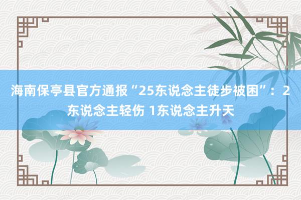 海南保亭县官方通报“25东说念主徒步被困”：2东说念主轻伤 1东说念主升天