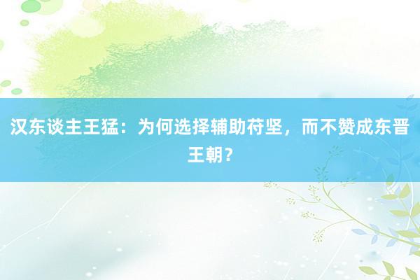 汉东谈主王猛：为何选择辅助苻坚，而不赞成东晋王朝？